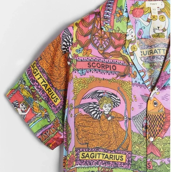 NWT Anthropologie Tiny Postcard Buttondown Blouse in Zodiac Signs Size XS Z508 - Picture 4 of 6